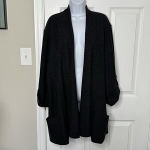 Eileen Fisher‎ Charcoal Gray Merino Wool Open Front Cardigan Sweater Size Medium